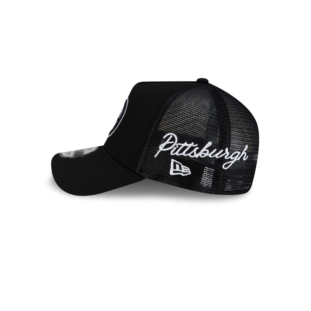 Pittsburgh Steelers Side Script Black 9FORTY A-Frame Trucker Hat