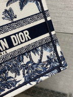 CD Small Dior Book Tote Tropical Pattern Slate Blue White Black Cotton