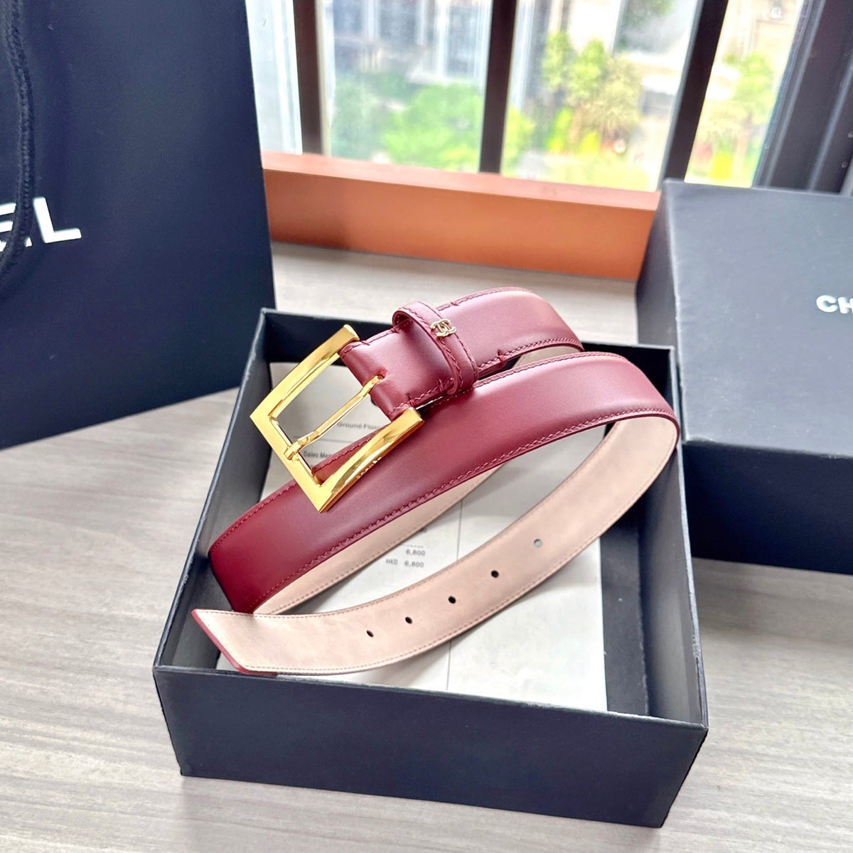 CC Belt 3cm Burgundy Cowhide 202941