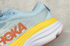 HOKA Bondi 8 Sky Blue Yellow Orange Logo Running Sneaker