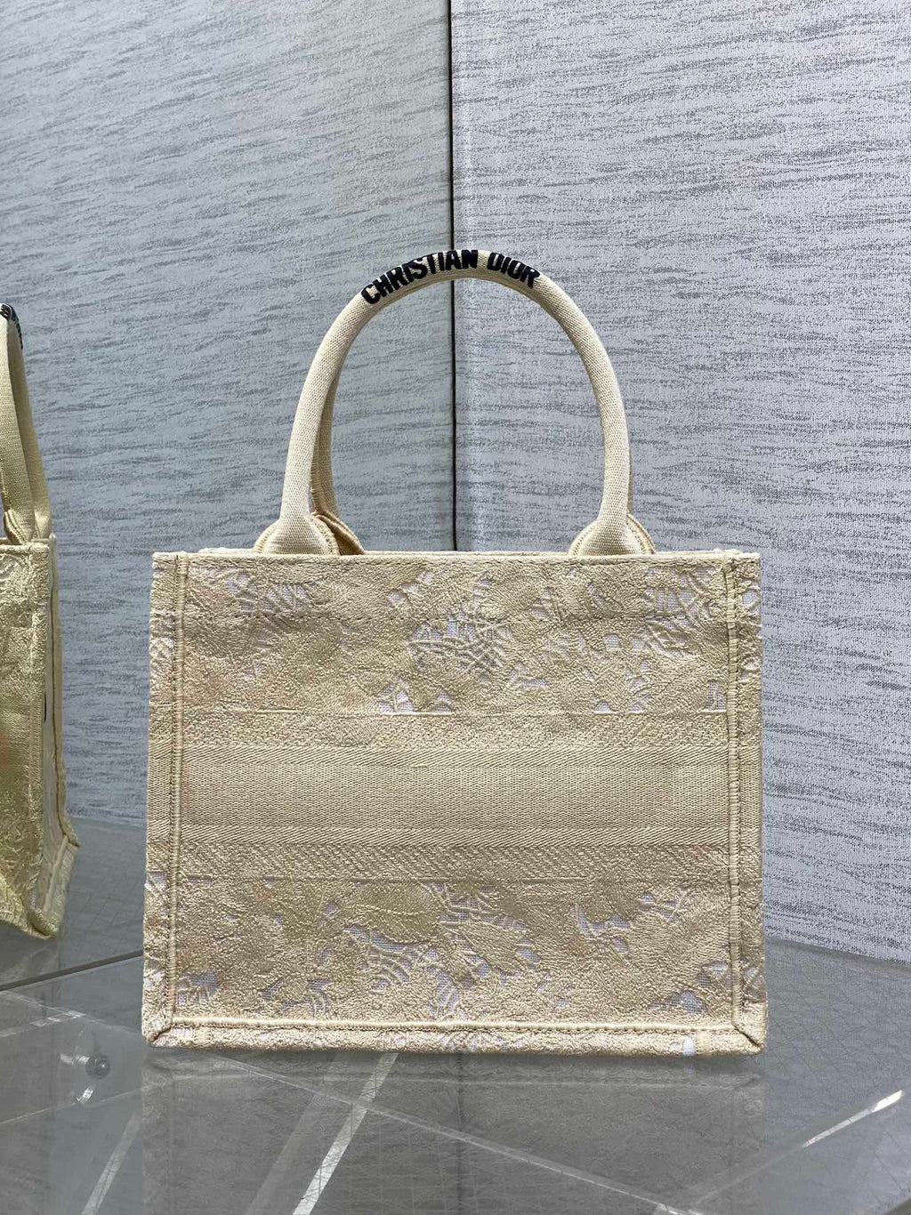 CD Small Dior Book Tote Scotland's National Flower Pattern Beige Cotton