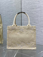 CD Small Dior Book Tote Scotland's National Flower Pattern Beige Cotton