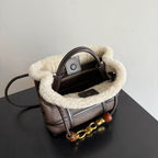 BV Andiamo Small  Brown White Fur Leather