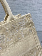 CD Small Dior Book Tote Scotland's National Flower Pattern Beige Cotton