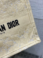 CD Small Dior Book Tote Scotland's National Flower Pattern Beige Cotton