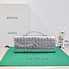 BV Long Clutch Andiamo With Handle 31cm Sliver Metalic Calfskin