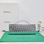 BV Long Clutch Andiamo With Handle 31cm Sliver Metalic Calfskin