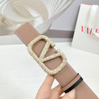 VLOGO SIGNATURE REVERSIBLE BELT 40MM ROSE BLACK GOLD CALFSKIN GOLD PEARL BUCKLE