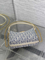 Dior 2025 Bag 19cm Blue mix White Oblique Fabric mix Leather 272832