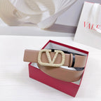 VLOGO SIGNATURE REVERSIBLE BELT 40MM ROSE BLACK GOLD CALFSKIN GOLD PEARL BUCKLE