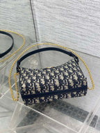 Dior 2025 Bag 19cm Navy Blue mix Beige Oblique Fabric mix Leather 272830