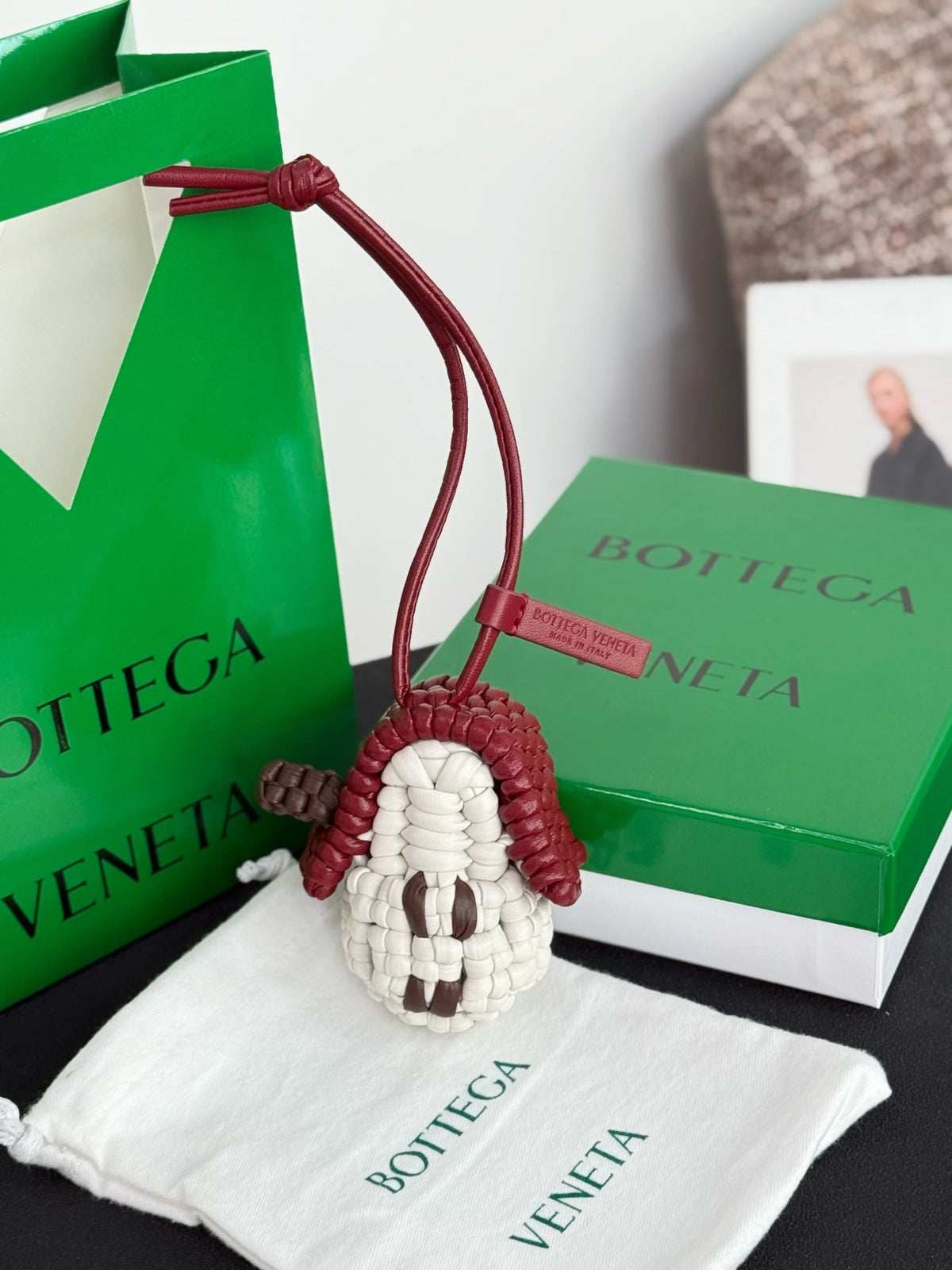 Bottega Veneta House Charm Red White Lambskin