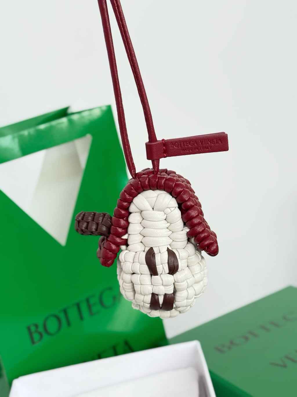 Bottega Veneta House Charm Red White Lambskin
