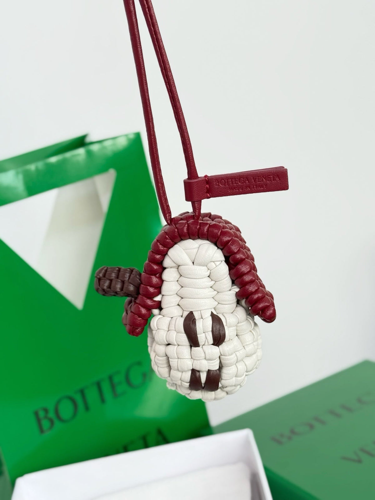 Bottega Veneta House Charm Red White Lambskin