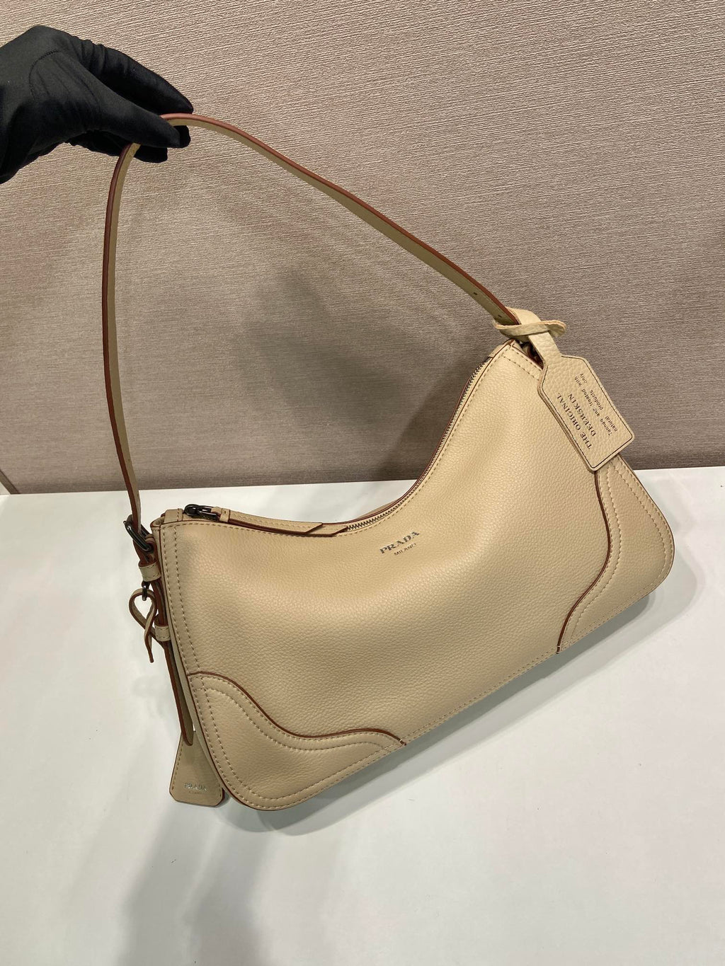 Prada Aimèe Large Shoulder 36cm Bag Light Beige Cowhide