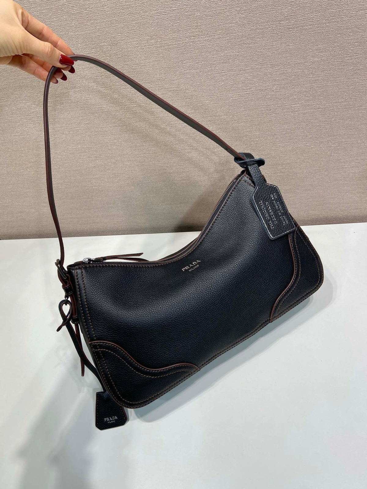 Prada Aimèe Large Shoulder 36cm Bag Black Cowhide