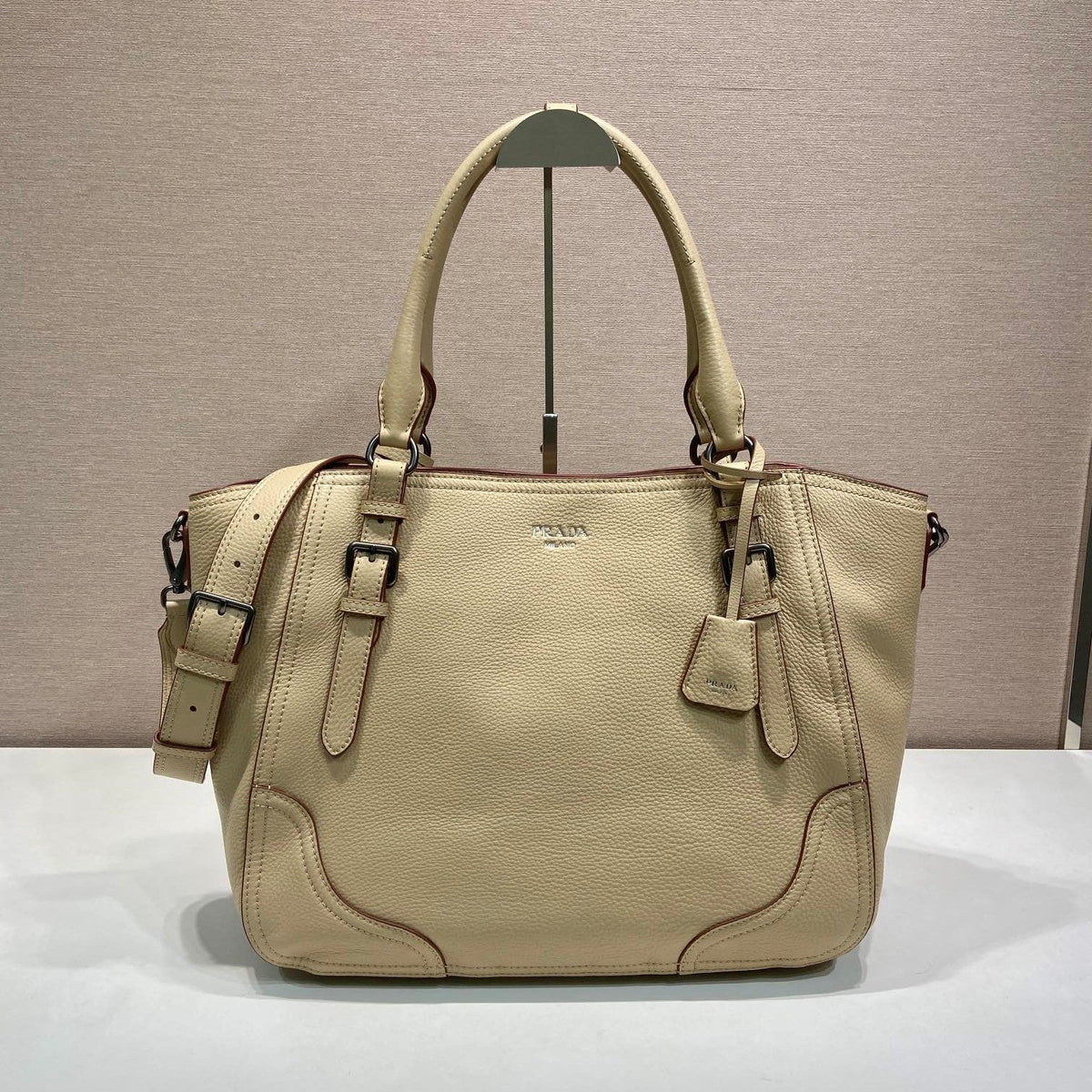 Prada Large Tote Bag 38cm Beige Leather