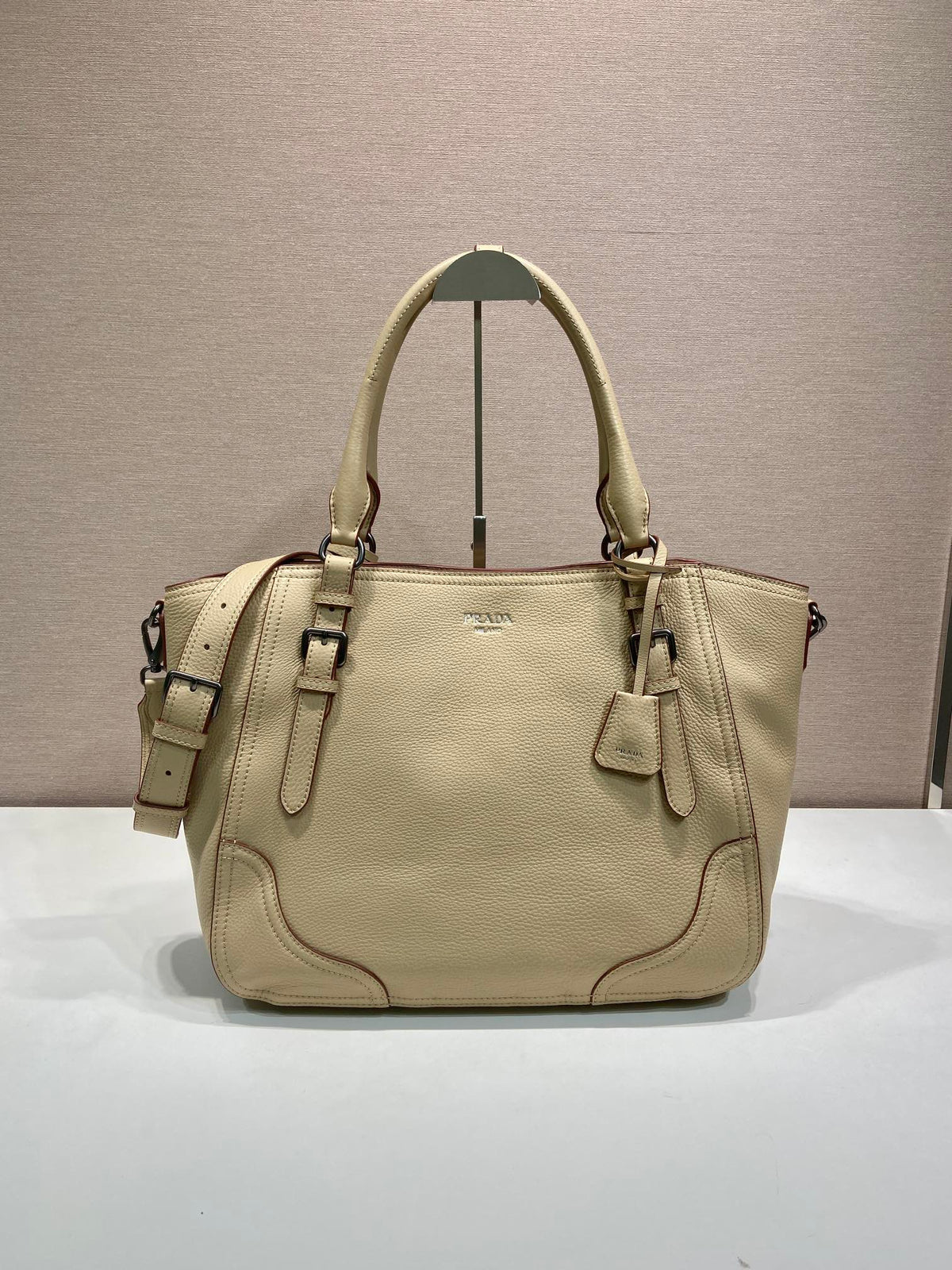 Prada Large Tote Bag 38cm Beige Leather