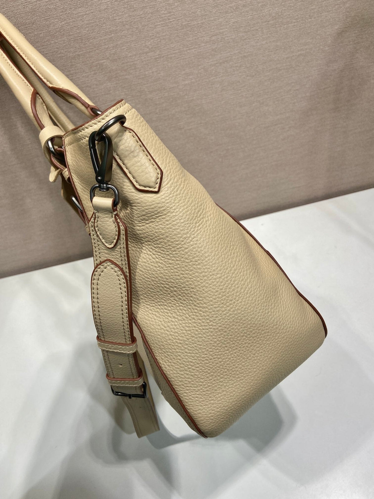 Prada Large Tote Bag 38cm Beige Leather