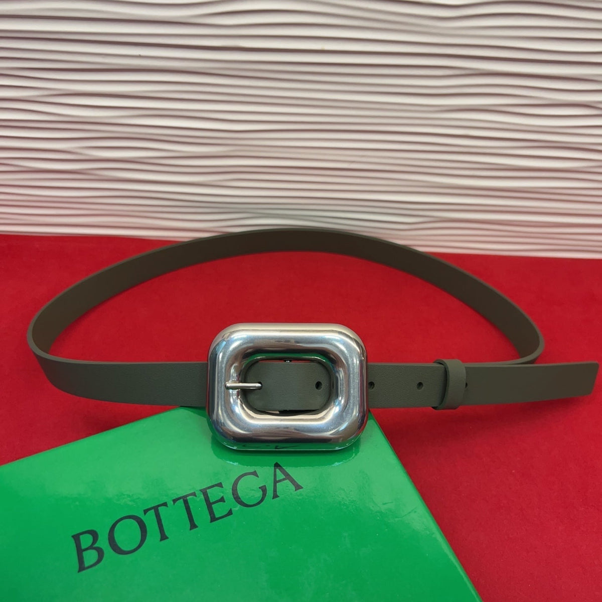 BV Chain Link Belt 2cm Olive Sliver Grain Cowhide 202799