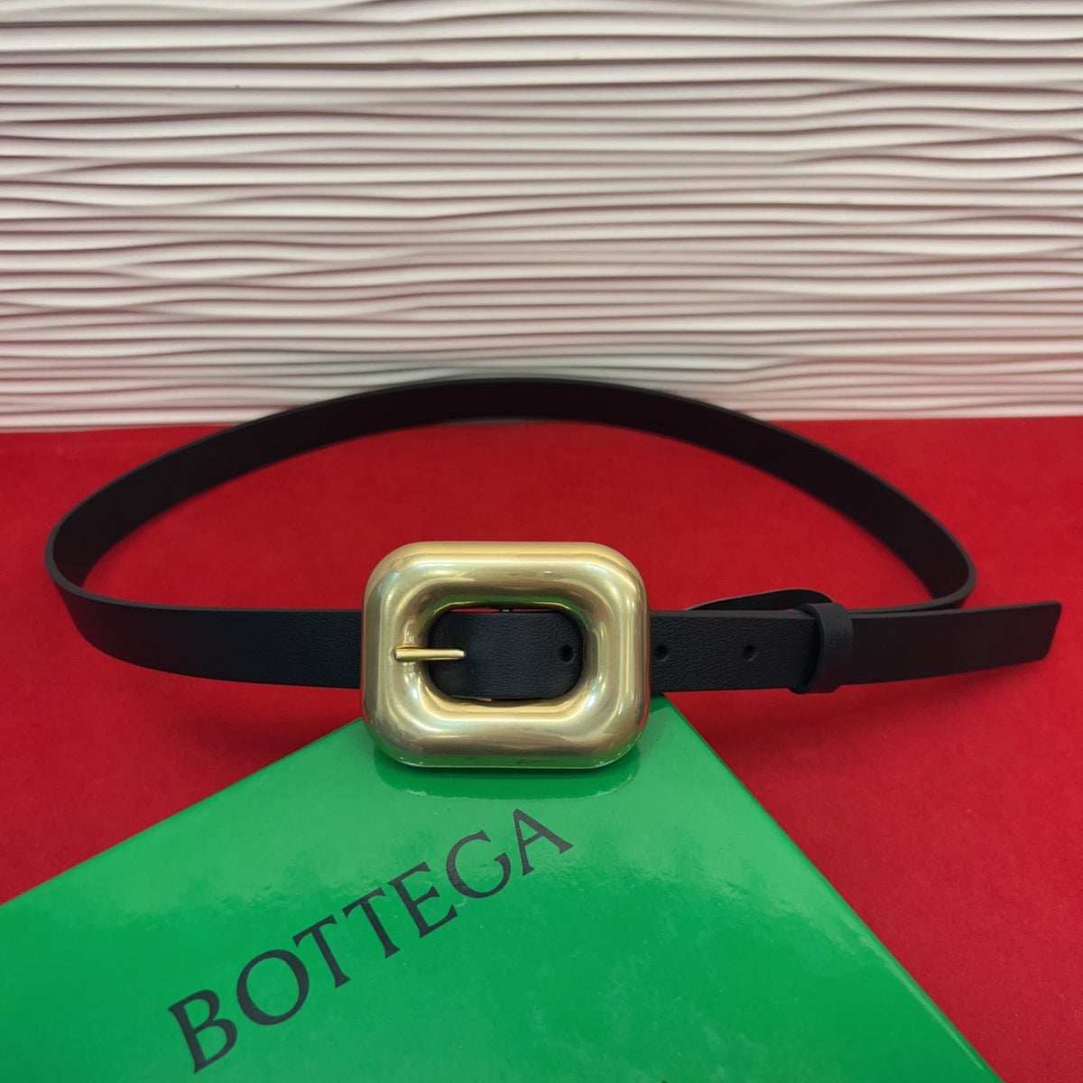 BV Chain Link Belt 2cm Black Gold Grain Cowhide 202794