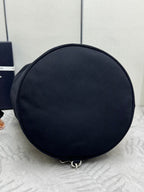 Prada 25s Drawstring Backpack 55 In Black Canvas Linen Silver Hardwre
