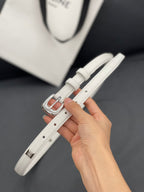 CL SMALL 18 MM TRIOMPHE BELT IN TAURILLON WHITE LEATHER SILVER HARDWARE