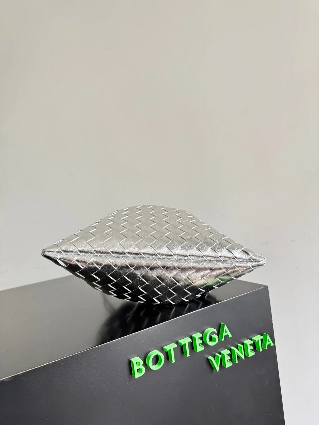 Bottega Veneta 2026 Dust Bag Silver Laminated Leather