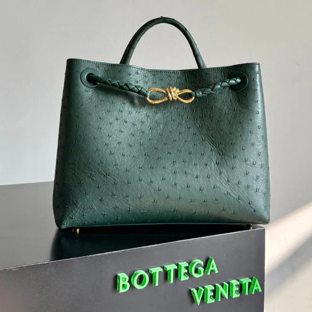 Bottega Veneta 2026 Andiamo Bag Dark Green Ostrich Leather