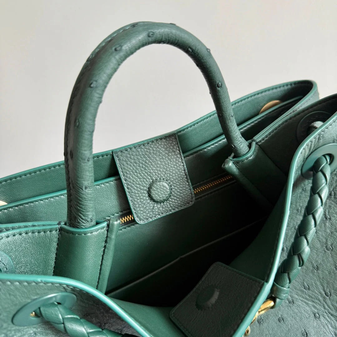 Bottega Veneta 2026 Andiamo Bag Dark Green Ostrich Leather