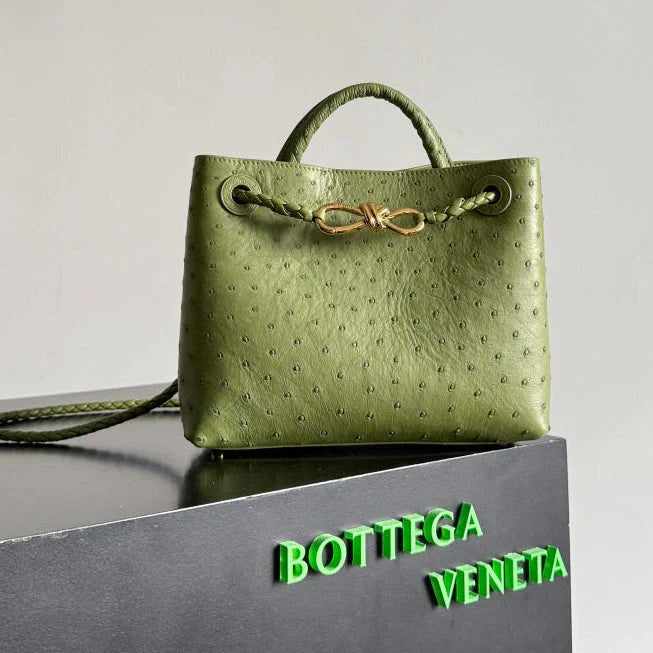 Bottega Veneta 2026 Andiamo Bag Avocado Green Ostrich Leather