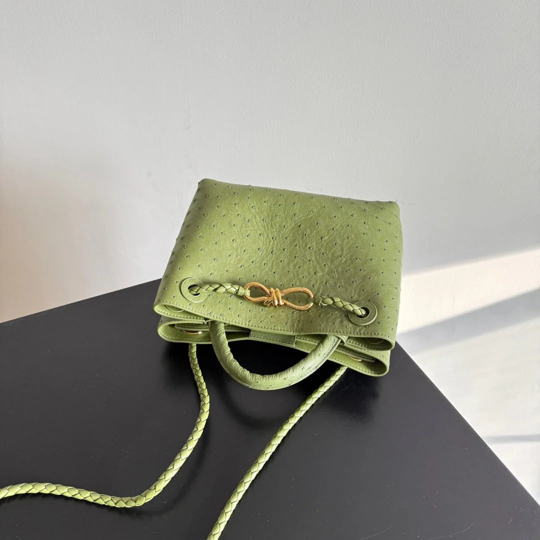Bottega Veneta 2026 Andiamo Bag Avocado Green Ostrich Leather