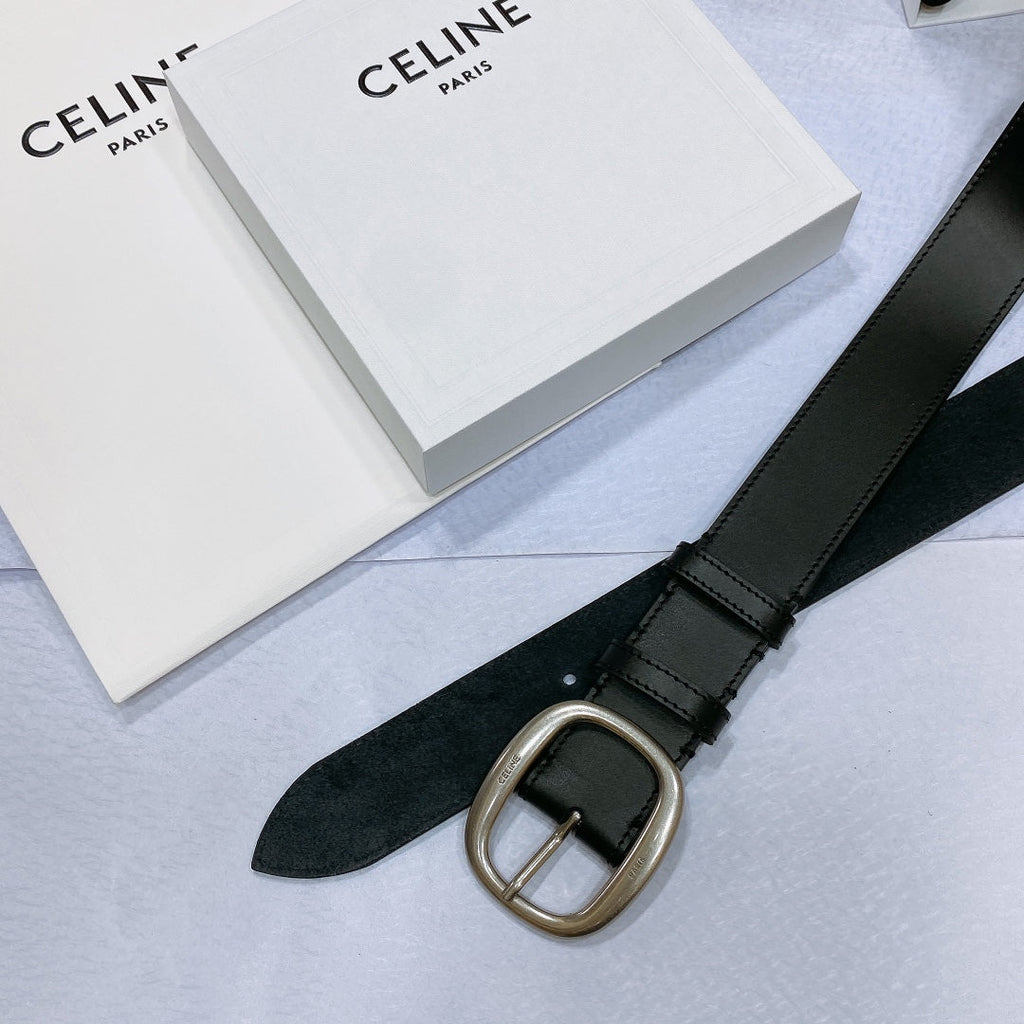 CL LARGE 35 MM BELT IN BLACK CALFSKIN LIGHT GOLD HARDWARE