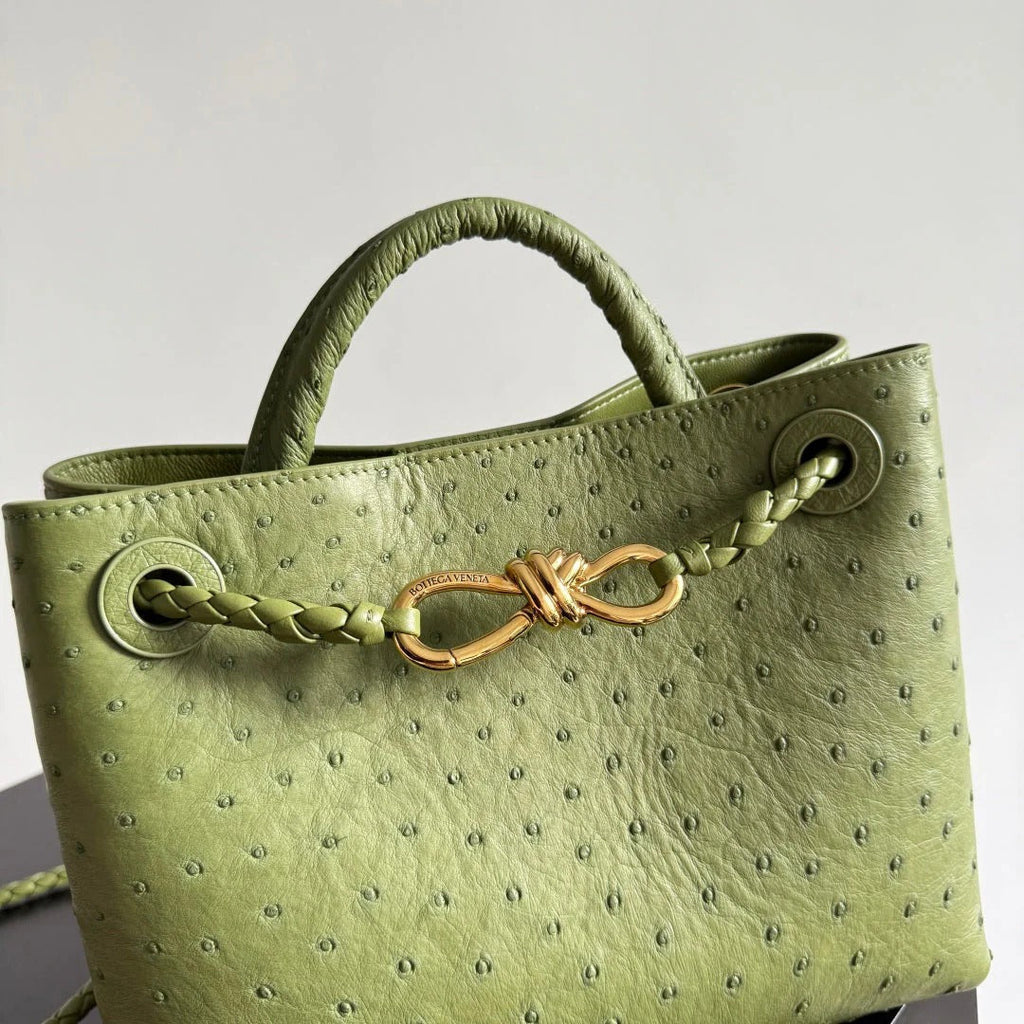 Bottega Veneta 2026 Andiamo Bag Avocado Green Ostrich Leather