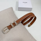 CL 25 MM MARCO BELT WITH STRASS IN BRONZE BROWN CALFSKIN GOLD HARDWARE