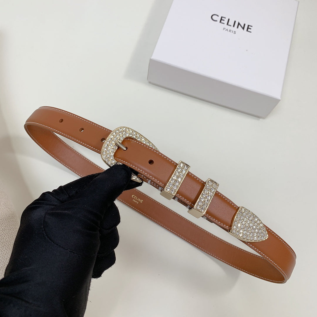CL 25 MM MARCO BELT WITH STRASS IN BRONZE BROWN CALFSKIN GOLD HARDWARE