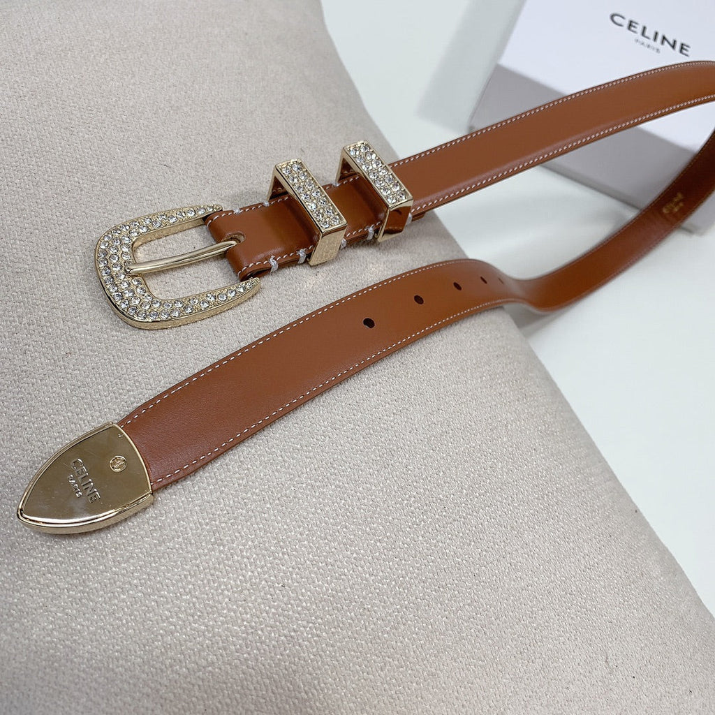 CL 25 MM MARCO BELT WITH STRASS IN BRONZE BROWN CALFSKIN GOLD HARDWARE