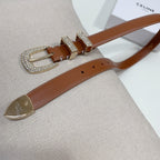 CL 25 MM MARCO BELT WITH STRASS IN BRONZE BROWN CALFSKIN GOLD HARDWARE