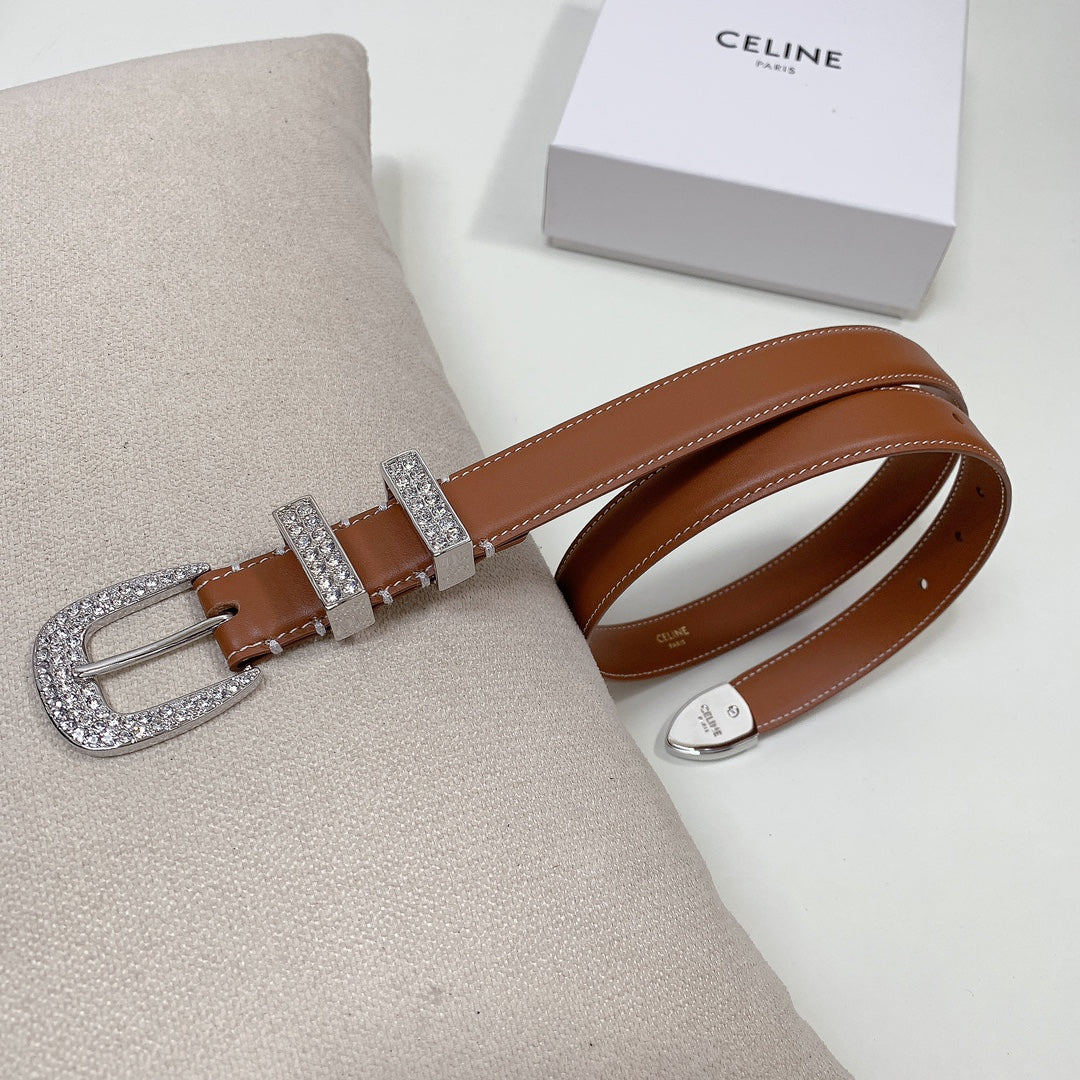 CL 25 MM MARCO BELT WITH STRASS IN BRONZE BROWN CALFSKIN SILVER HARDWARE