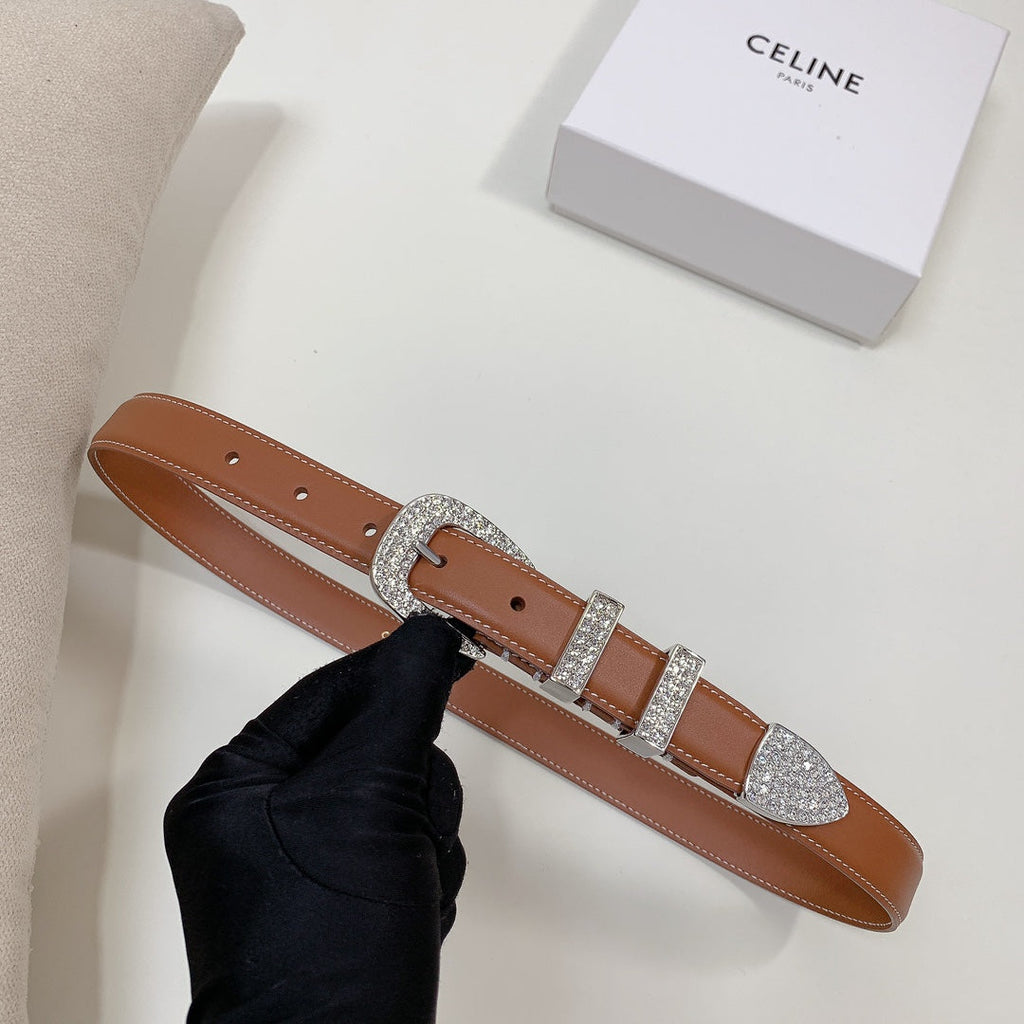 CL 25 MM MARCO BELT WITH STRASS IN BRONZE BROWN CALFSKIN SILVER HARDWARE