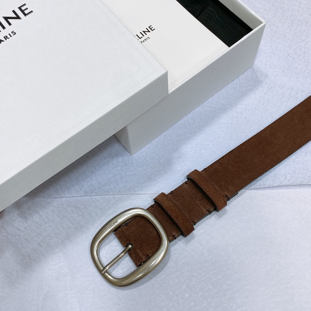 CL LARGE 35 MM BELT IN CHOCOLATE BROWN SUEDE LIGHT GOLD HARDWARE
