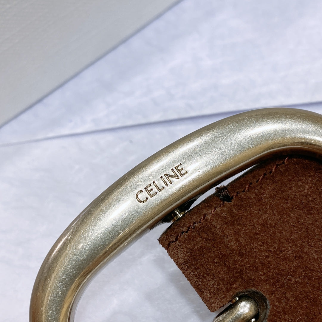 CL LARGE 35 MM BELT IN CHOCOLATE BROWN SUEDE LIGHT GOLD HARDWARE