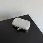 Bottega Veneta 2026 Knot Embellished Clutch 19cm Silver Crystal Leather Minaudière