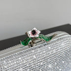Bottega Veneta 2026 Knot Embellished Clutch 19cm Silver Crystal Leather Minaudière