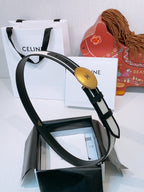 Celine Triomphe Oval Belt 2.5cm White Gold Canvas 203764