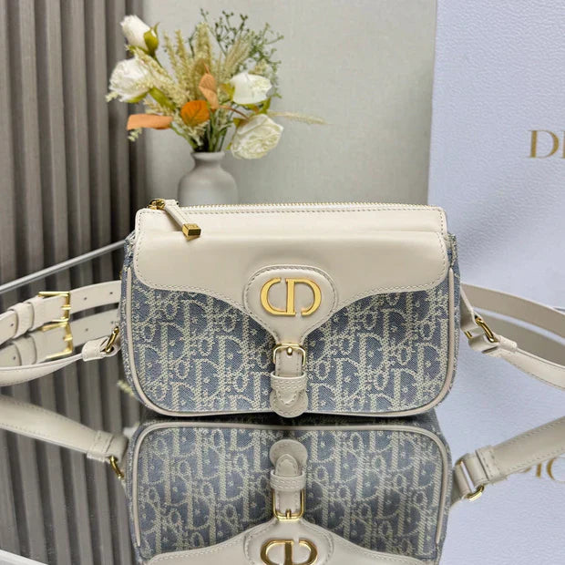 Dior 2026 Bobbi Bag 20cm Blue White Fabric Leather 345613