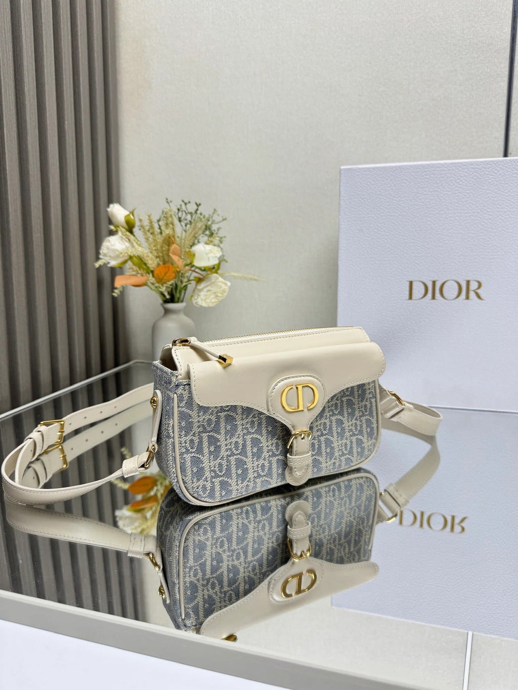 Dior 2026 Bobbi Bag 20cm Blue White Fabric Leather 345613