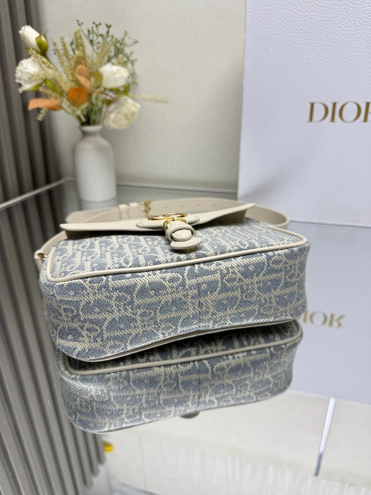 Dior 2026 Bobbi Bag 20cm Blue White Fabric Leather 345613