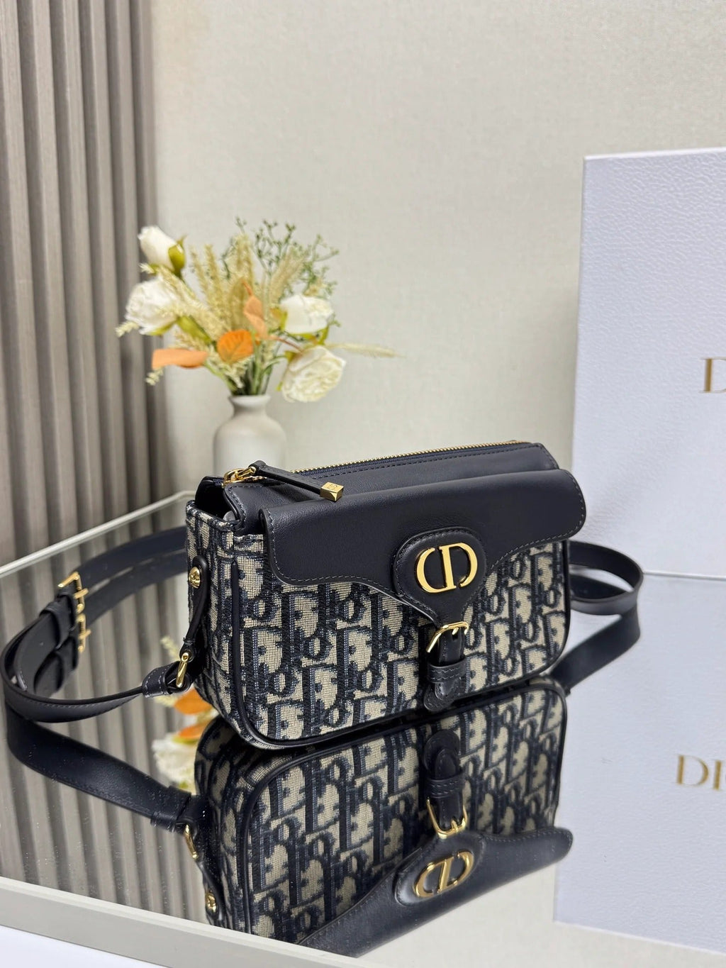 Dior 2026 Bobbi Bag 20cm Blue Fabric Leather