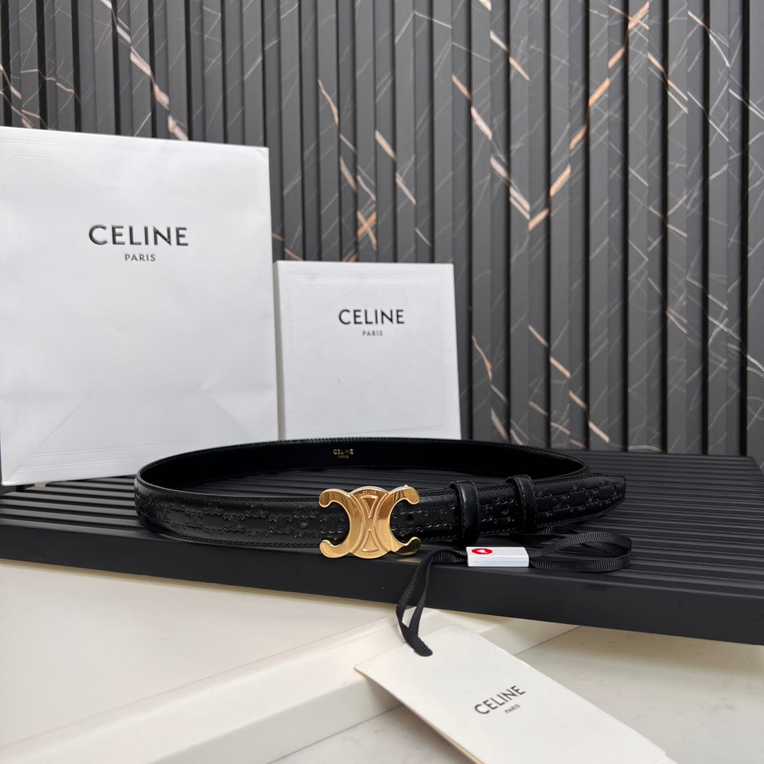 CL TRIOMPHE 25 MM BELT IN BLACK CALFSKIN GOLD HARDWARE